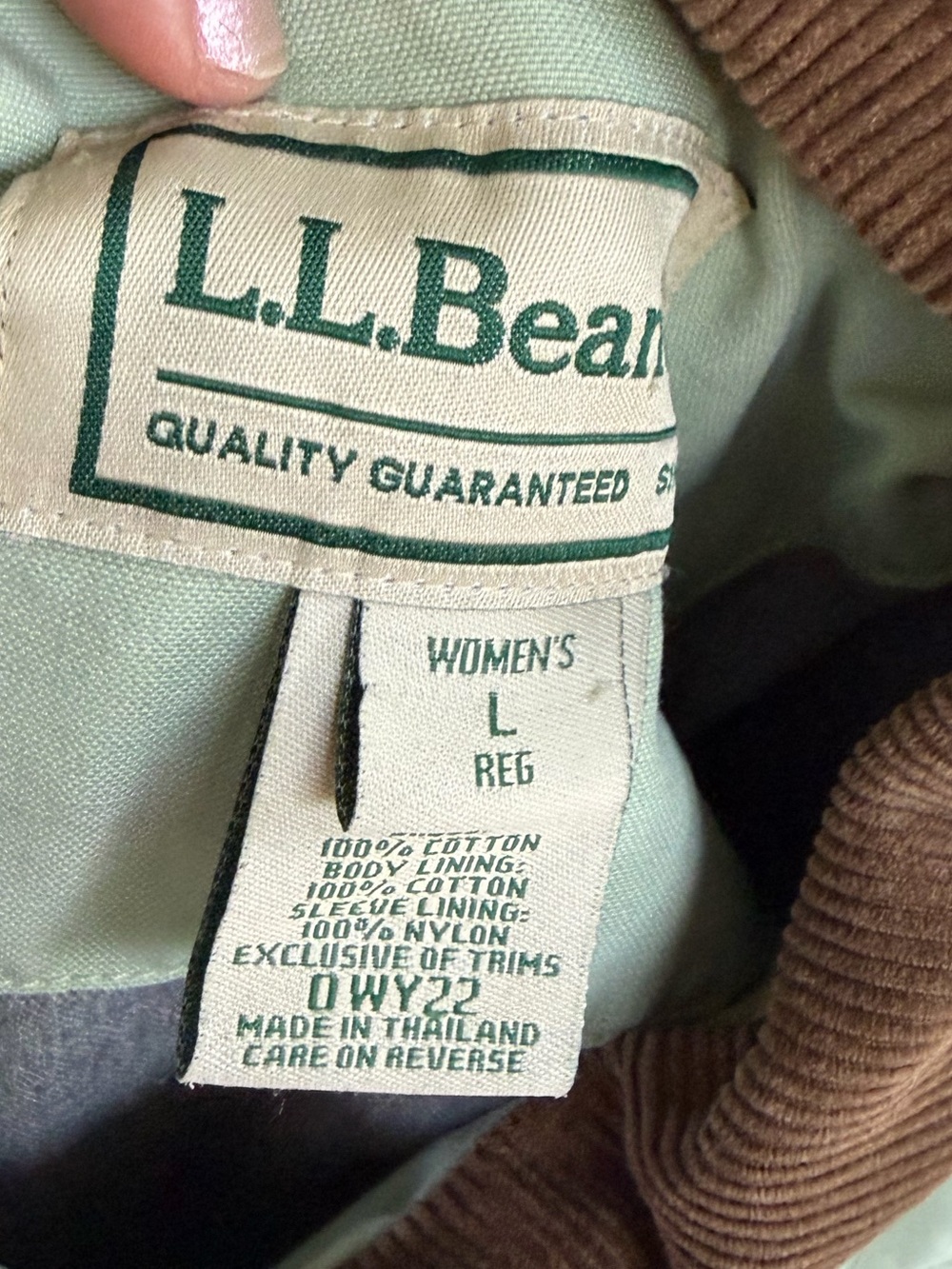 Vintage 90s LLbean pistachio mint light green chore jacket barn coat corduroy - Picture 9 of 9